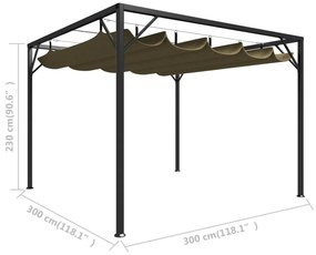 tópszínű kerti pavilon behúzható tetővel 3 x 3 m 180 g/m²