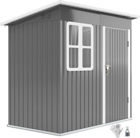 Outsunny Kerti Szekrény 2,55 m², Fém Kerti Szekrény Lépcsős Tetővel, 221 x 133 x 190/173 cm, Zárható Ajtós Szerszámszekrény Ablakkal, Kerékpártároló,