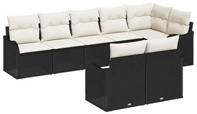 Kerti Kanapé Szett párnával 8 pcs Fekete és fehér Poli rattan