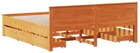 barna tömör fenyőfa ágy matrac nélkül fejtámlával 200 x 200 cm