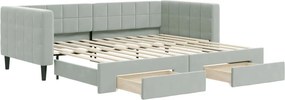 vidaXL világosszürke kihúzható bársony heverő fiókkal 90 x 200 cm