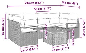 7 darabos kerti kanapé szett párnákkal fekete polyrattan akáciából, 2 személyes kerti kanapé párnákkal fekete polyrattan