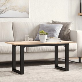 Tömör fenyőfa és acél dohányzóasztal O-vázzal 100x50x45 cm