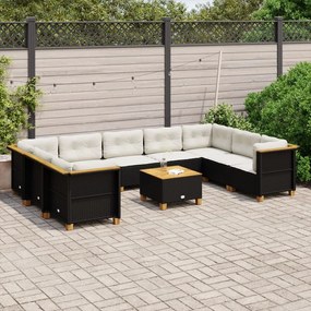 10 részes fekete polyrattan kerti ülőgarnitúra párnákkal