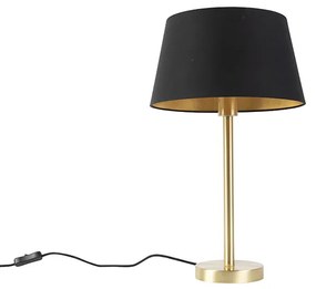Klasszikus asztali lámpa sárgarézzel és fekete árnyékolóval 32 cm - Simplo