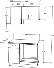 Benita konyhabútor szett V1, 100 cm - Sonoma Tölgy-Fehér N