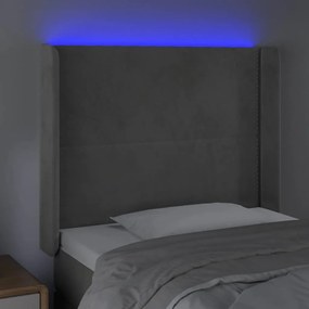 világosszürke bársony LED-es fejtámla 93x16x118/128 cm