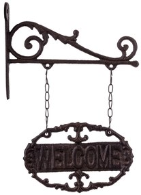 Öntöttvas sötétbarna felületre szerelhető Welcome feliratú fali cégér 32x22x3,5cm