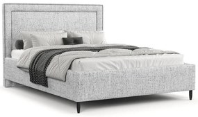 Világosszürke kárpitozott ágyneműtartós franciaágy ágyráccsal 180x200 cm Baleine – Maison de Rêve