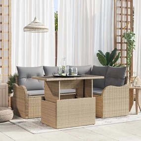 vidaXL Kültéri étkező szett párnával 5 pcs Bézs Poli rattan