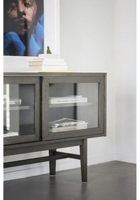 Barna tálalószekrény tolóajtóval, tölgyfa dekorral 170x75 cm Hazelton – Rowico