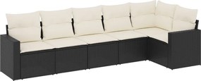 vidaXL 6 részes fekete polyrattan kerti ülőgarnitúra párnákkal