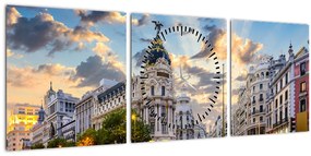 Kép - Calle Gran Vía, Madrid, Spanyolország (órával) (90x30 cm)