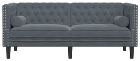 2 személyes sötétszürke bársony Chesterfield kanapé párnákkal