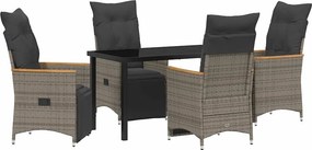 vidaXL Kert étkező szett párnával 5 pcs Szürke polirattan