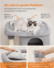 Feandrea XL macskavár (101 cm), 2 barlanggal és kilátóval, 20 kg-ig, világosszürke
