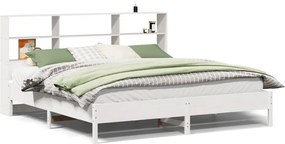 vidaXL fehér tömör fenyőfa könyvespolcos ágy matrac nélkül 180x200 cm