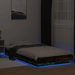füstös tölgyszínű szerelt fa ágykeret LED-del 90 x 200 cm