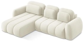 Bézs buklé kinyitható-tárolóhelyes sarokkanapé (bal oldali-heverő résszel) Pele – Makamii