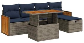 vidaXL 6 részes szürke polyrattan akácfa kerti ülőgarnitúra párnákkal
