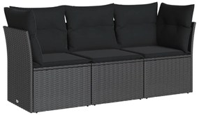 3 részes fekete polyrattan kerti ülőgarnitúra párnával
