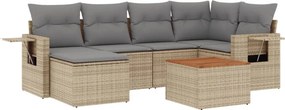 vidaXL 7 részes bézs polyrattan kerti ülőgarnitúra párnákkal