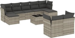 vidaXL 10 részes világosszürke polyrattan kerti ülőgarnitúra párnákkal