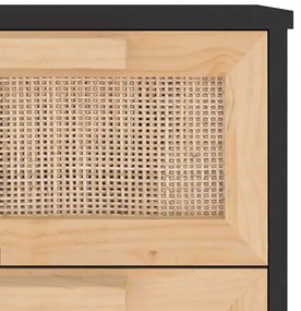fekete tömör fenyő/természetes rattan tálalószekrény 40x30x90cm