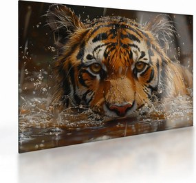 Üveg kép - Portré egy tigris a vízben (70x50 cm)