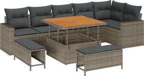 vidaXL Kerti Kanapé Szett 9 pcs Szürke polirattan