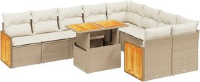 vidaXL 10 részes bézs polyrattan kerti ülőgarnitúra párnával