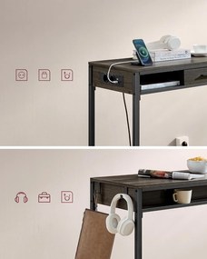 Bárasztal, magas konzolasztal töltőállomással és szövet fiókkal, barna