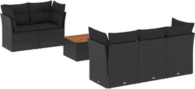 vidaXL 6 részes fekete polyrattan kerti ülőgarnitúra párnákkal