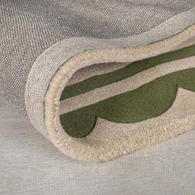 Zöld-natúr színű kézi szövésű gyapjú futószőnyeg 80x230 cm Lois Scallop – Flair Rugs