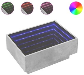 Betonszürke szerelt fa dohányzóasztal LED-del 70 x 50 x 30 cm