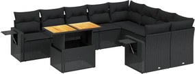 vidaXL 10 részes fekete polyrattan kerti ülőgarnitúra párnákkal