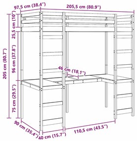 vidaXL Tetőtéri ágykeret Természetes 90 x 200 cm Tömör fenyőfa