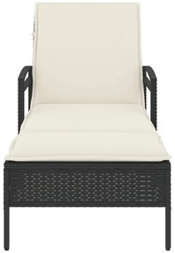 Fekete polyrattan napozóágy párnával 63x200x81 cm