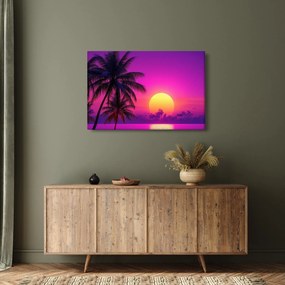 Kép - Lila naplemente pálmafával (90x60 cm)