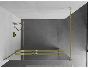 Mexen Kioto +, zuhany paraván polccal és törölközőtartóval 80 x 200 cm, 8 mm-es üvegmintás tükör, arany profil, 800-080-121-50-50