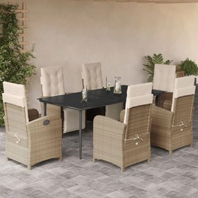7 részes bézs polyrattan kerti étkezőgarnitúra párnákkal