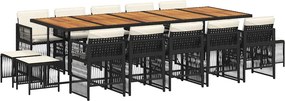 vidaXL 15 részes fekete polyrattan kerti étkezőgarnitúra párnákkal