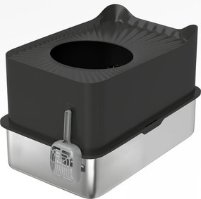 PawHut XXL Rozsdamentes Acél Macskaalom Tálca, 65L Nagy Kapacitású, Macska WC Ház, Készlettel és Csúszásgátló Lábakkal, Könnyen Tisztítható, 60 x 40 x