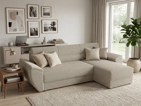 Kihúzható, kétoldalas L alakú kanapé TAVERO 251x140 cm, világos bézs