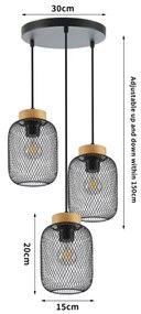 Brilagi - BASKLITE kábeles csillár 3xE27/15W/230V kaucsukfa/fekete