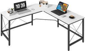 HOMCOM L-Alakú Íróasztal Modern Sarokasztal Acélvázzal 70 kg-ig az Irodához Otthoni Tanulmányhoz 150x150x76 cm Fehér | Aosom
