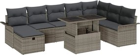 vidaXL Kerti Kanapé Szett párnával tárolóval 9 pcs Szürke Poli rattan