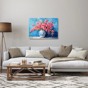 Üveg kép - Váza rózsaszín virágokkal (70x50 cm)