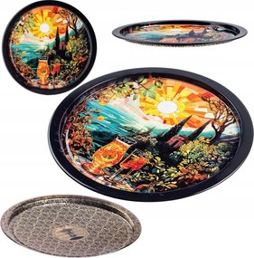 Dekorációs Tálca Tálaló Tálca Fém Kerek Nagy Koktél 32,5 cm