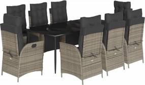 vidaXL 9 részes szürke polyrattan kerti étkezőgarnitúra párnával
